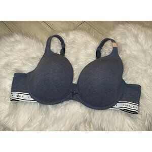 Cacique Boost Plunge Bra Cotton Blend Padded Underwire Womens 44C Gray New